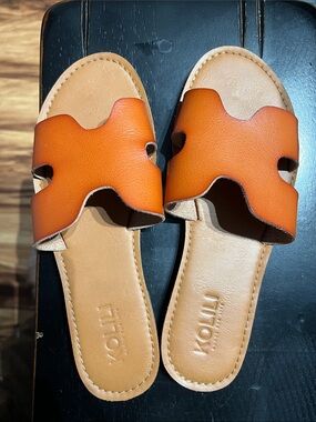 Women’s Orange Slide Sandals with Cutout Strap